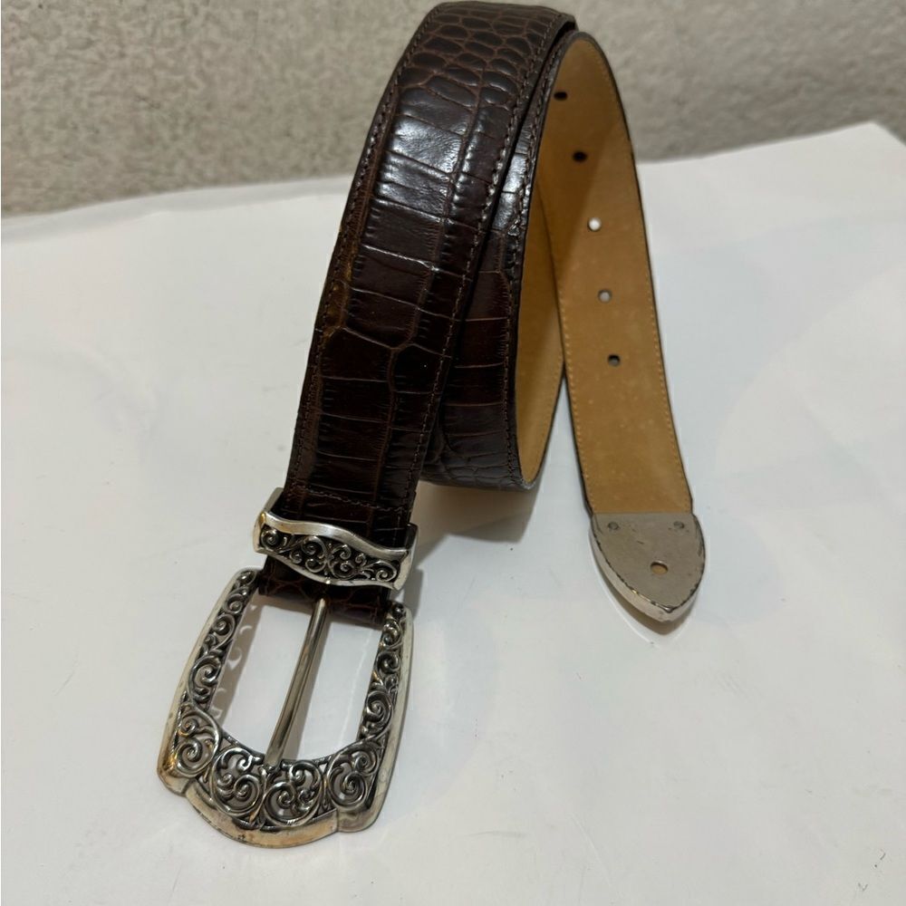 Brighton Brown Croc Embossed Leather Belt Size S